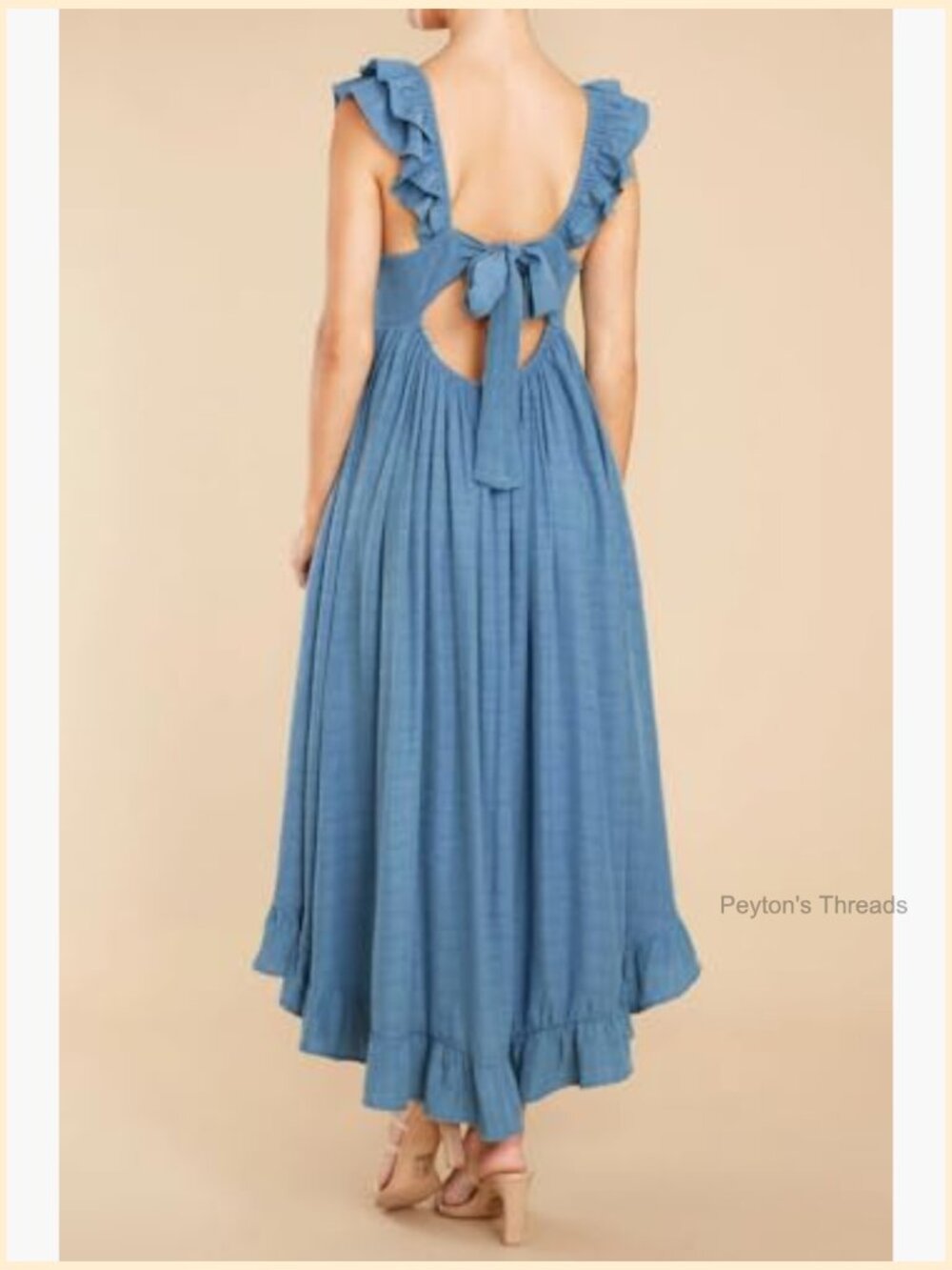 Sleeveless Midi Dress with Pockets Tie Back Ruffle A-Line Flowy Sundress - Picture 5 of 5
